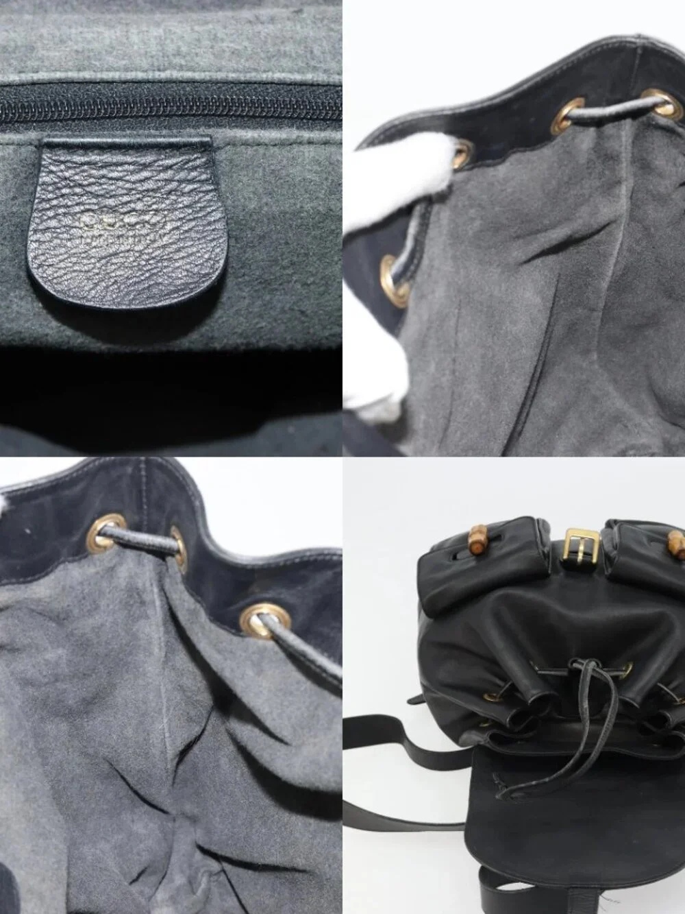 GUCCI Bamboo Backpack Leather Black Gold 003 2058 0016 Auth BA13350